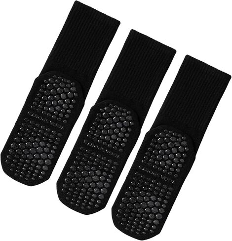 Pilates Socks with Grips for Women Grippy Non Slip Crew Socks for Yoga Barre Hospital Solid 3 Pairs in Saudi Arabia