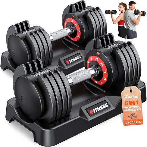 مجموعة الدمبل القابلة للتعديل XDDIAS من 2-25 رطل/55 رطل set-1sec الأوزان الدمبل القابلة للتعديل-5 في 1 الأوزان الحرة dummbells مجموعة مع صينية غير جهد/عدم انزلاق المقبض الحجم للنساء/الرجال في صالة الألعاب الرياضية المنزلية in Kuwait