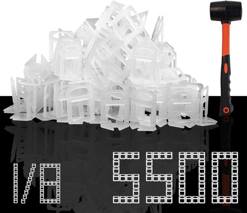 Storystore Tile Leveling System with Hammer - 4500 Piece Tile Leveling Clips 1/16", Tiles Spacers Leveling System DIY for Professional Ceramic Tile and Stone Installation in Kuwait