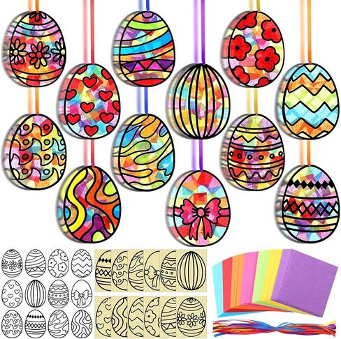 Amsoingspark 36 Set 4th of July Suncatcher Paper Crafts Kit Diy Diy Day Independence Effect Effect Paper Paper Hanging Suncatchers Decor in Kuwait