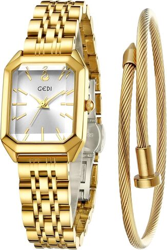 FANMIS Women’s Gold Tone Bangle Watch and Bracelet Set, Simple Square Dial Ladies Casual Dress Watch with Solid Stainless Steel Band & Butterfly Clasp,Waterproof Adjustable Strap with Tools in Saudi Arabia