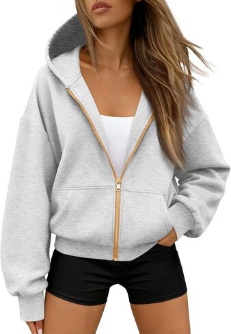 Trendy Queen Womens Zip Up Hoodies Fall Fashion Sweatshirt 2025 Clothes Y2K Cropped Jackets Cute Winter Outfits in Saudi Arabia