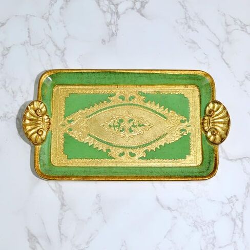 Florentine Wood Serving Tray Platter مع مقبض القشرة ، ديكور المنزل الذهبي ، ديكور غرفة Coquette ، صينية المجوهرات ، ديكور عتيق ، مصنوع في إيطاليا (أرجواني) in Kuwait