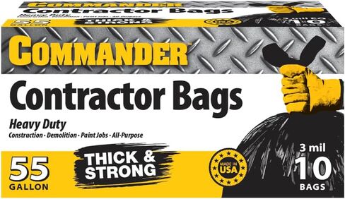 Commander 55 Gallon 3 MIL (eq) Heavy Duty Contractor Bags with Flap Ties - 36" x 56" with flaps - Pack of 10 - For Contractor, Industrial, & Outdoor in Saudi Arabia