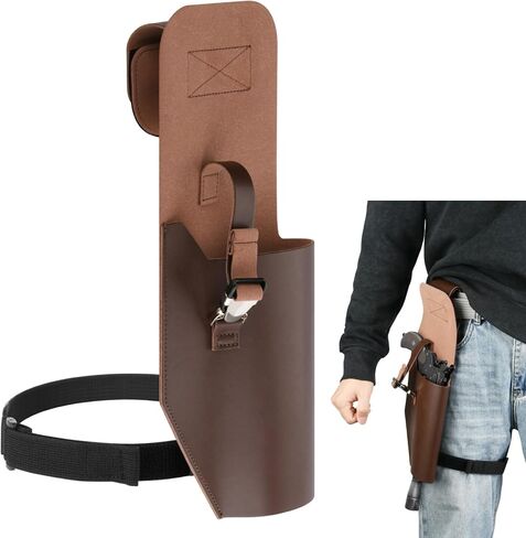 Blaster Holster Pu Leather Leather Belter Holder Drop Arm Arging Case Case Adlemable Hostable مع حزام الساق المرن ، حقيبة الفخذ العالمي لاستدعاءات أزياء Cosplay Prosume in Kuwait
