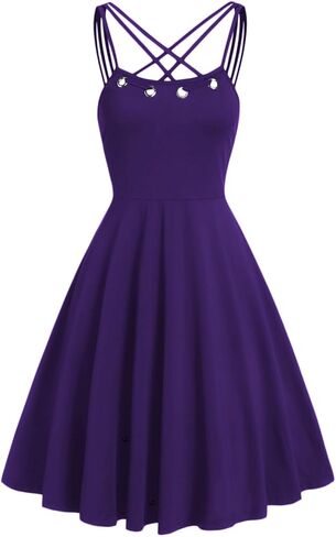 DRESSFO Women's Gothic Dress Punk Spaghetti Strap Dress Retro Empire Waist Dress Vintage Lace Up 1950s Dresses in Saudi Arabia