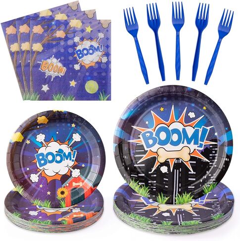 Monster Birthday Party Supplies - 96pcs Paper Plates Napkins Plastic Forks Kids Girl Boy Little Birthday Party Table Decorations Monster Themed Disposable Cake Tableware Set for 24 Guests in Kuwait