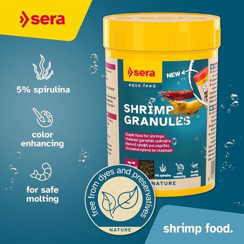 حبيبات Sera shrimp ، 1.9 أوقية i طعام الروبيان الممتاز مع مخاريط سبيرولينا وألدر | يوفر نموًا صحيًا ، وموضة وخصوبة | لا أصباغ أو حافظة | مثالي لروبيان المياه الطازجة والبحرية in Saudi Arabia