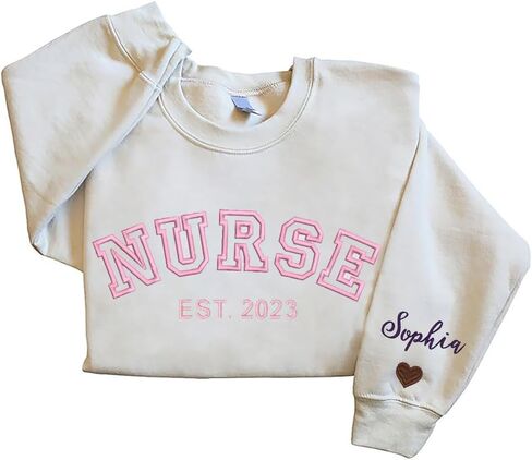 Personalized Nurse Embroidered Sweatshirt For Women, Personalized Registered Nurse Gifts, Custom Name Nurse Embroidered Sweatshirt, Custom Nurse Appreciation Nurse Weeks Gift, Nurse Life Nursing Gift in Saudi Arabia