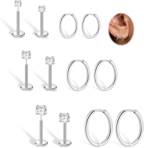 9PCS Hypoallergenic Titanium Nose Ring Studs Set, Silver Threadless Flatback Nose Stud for Women Men Gold Helix Tragus Piercing Jewelry Small Push in Flat Back Earrings CZ Ball Heart 20G 2/2.5/3/4mm in Kuwait