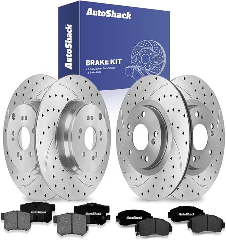 Autoshack Brake Kit Replace for 2007-2011 Honda CR-V 2010-2012 Acura RDX 2.3L 2.4L 4WD FWD Front الخلفية الأمامية المحفورة والقرص المغطى بالقرص الإلكترونية دوارات فرامل سيراميك SCD1086PR41374 in Saudi Arabia