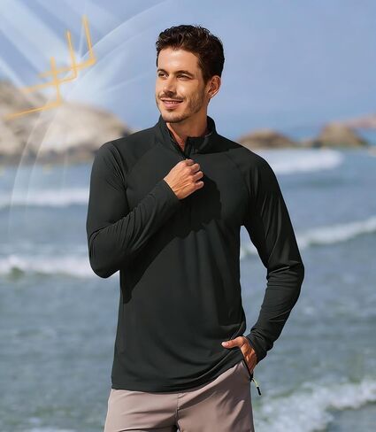 رجال UPF 50+ حماية من أشعة الشمس واقي 1/4 pullover zip up الصيد الجري القمصان in Saudi Arabia