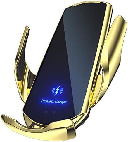 حامل هاتف شاحن سيارة لاسلكي تلقائي بقدرة 15 وات، حامل هاتف متوافق مع iOS Android (Golden Q3) in Saudi Arabia