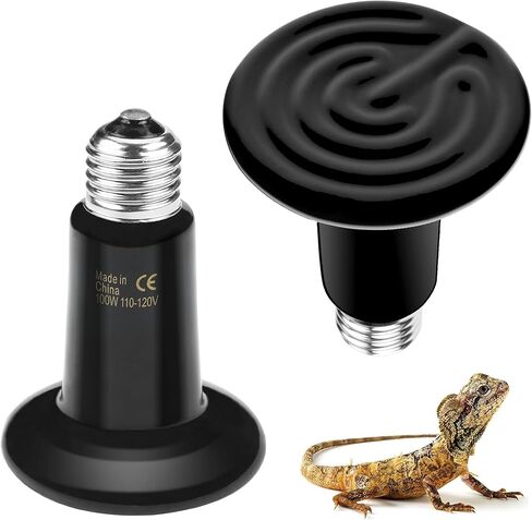 BN-LINK 150W Reptile Heat Lamp 2-Pack Ceramic Heat Emitter, No Light Emitting Heat lamp Bulbs for Reptiles Chickens Lizard Bearded Gragon Turtle Snake (Black) in Saudi Arabia