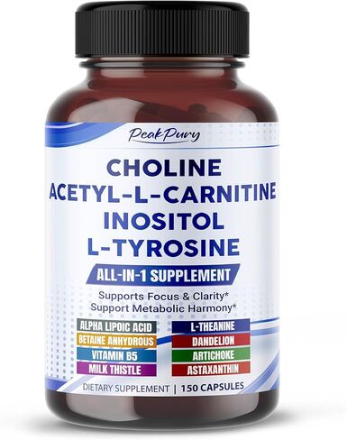 Ultra Choline, Acetyl-L-Carnitine, Inositol & L-Tyrosine – Daily Supplement for Executive Focus & Metabolic Harmony – Made in The USA – 150 Capsules in Saudi Arabia