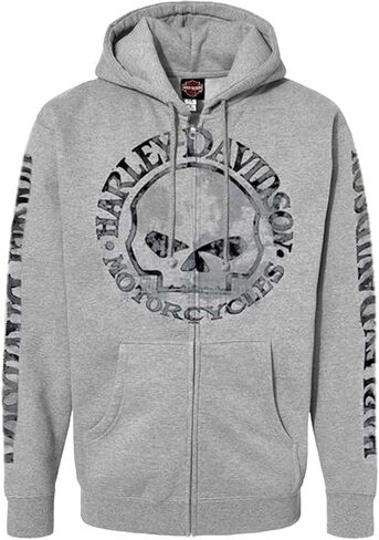 Harley-Davidson Men Swinshirt Stacket H-D Skull Hoodie Gray 30296653 in Saudi Arabia