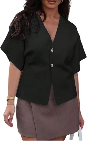 Verdusa Women's Summer Short Sleeve Cardigans V Neck Button Down Lightweight Outerwear Knit Sweater in Kuwait