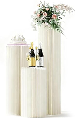 5 حزمة أسطوانة بيضاء محمولة تقف للحفلات ، 31.5 "، 23.6" ، 15.7 "ارتفاع من الورق المقوى الطويل الطويل الكعكة مقاس حامل ، Cilindros Para Fiestas Redondos Blancos لحفلات الزفاف in Kuwait