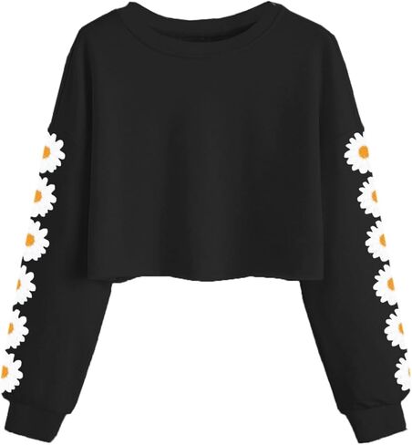 Haloumoning Girls Cute Daisy Pinted Cropped Sweatshirt Kids Long Sleeve Crop Tops Fall Fashion Shirts in Saudi Arabia
