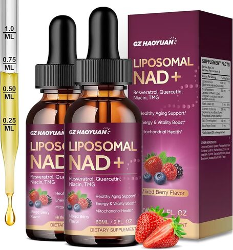 Liposomal NAD Supplement - 1200mg NAD+ Liquid Drops for Women & Men with Nicotinamide, Resveratrol, Quercetin, TMG, Black Pepper Extract - Brain & Cellular Mitochondrial Health, Anti-Aging, Longevity in Saudi Arabia