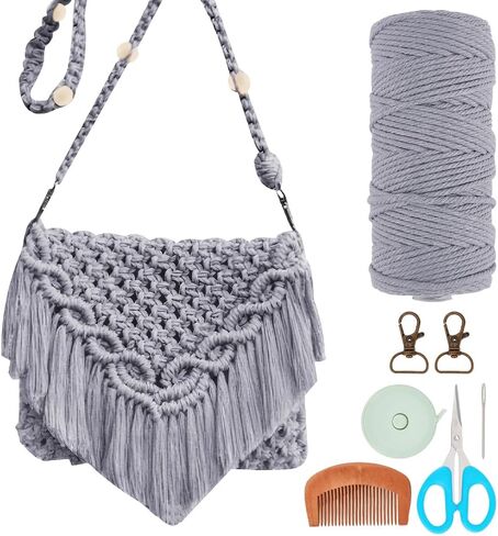 Infunly White DIY Macrame Bag Making Kit Boho Macrame Bag Bag مع Tassels Macrame Knotting Bag Bag Kit للبالغين المبتدئين Macrame Kit لقضاء عطلة مع تعليمات الفيديو للنساء الشاطئ in Kuwait