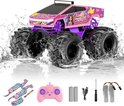 Amphibious Remote Control Car, 1:18 Monster Truck Toys for boys RC Cars, 2.4 GHz Waterproof Cyber RC Trucks, 4WD All Terrain Off-Road Pickup, Kids Christmas Birthday Gifts Present Boy Girl Toys Age 6+ in Kuwait