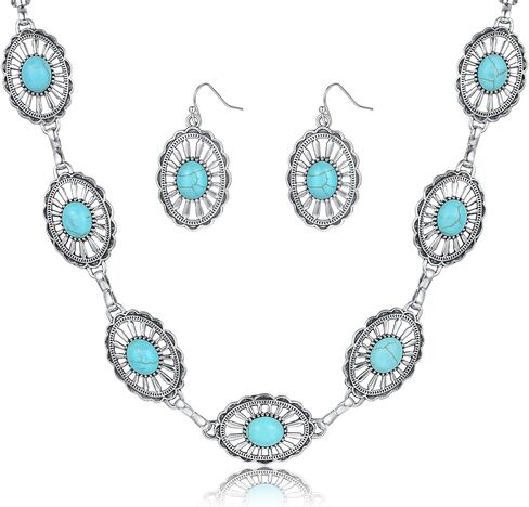 مجموعة المجوهرات الغربية للنساء البوهيميان الفيروز القابل للتعديل قلادة غربية متدلية سوار حرك مجموعة بوهو المجوهر in Kuwait