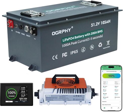 48v Lithium Battery Golf Cart - 48V 102Ah LiFePO4 Battery for Golf Cart with Touch Monitor, 200A Bluetooth BMS, 4000+ Cycles, Peak Current 1000A, 48V 18A Charger, Perfect for Golf Carts Batteries in Saudi Arabia