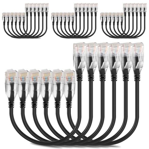 Patch Cables Cat6a 0.5ft (10 Pack) Slim, Cat6a Patch Cable 10G Pure Bare Copper Snagless RJ45 Network Patch Cables,for Home and Enterprise Network -Black in Saudi Arabia