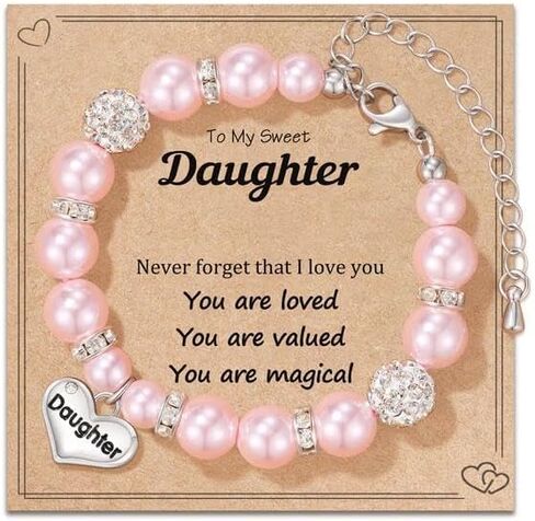 سوار قلب اللؤلؤ الوردي لابنته ، هدية مجوهرات الفتيات المحفورة سحر ، أساور ابنة من أمي ، هدايا ابنة ذات مغزى من أبي in Kuwait