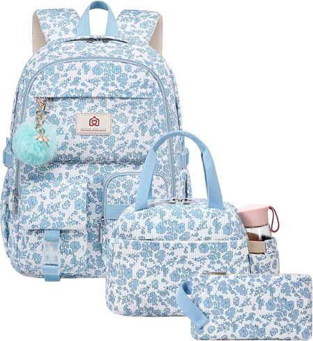 School Backpack with Lunchbox for Teens Girls Women 15.6 Inch Laptop College Backpacks with Lunch Bag Bookbag Set Corduroy Kids Elementary Middle High Bags Students Daypack - Beige Strawberry Set in Kuwait