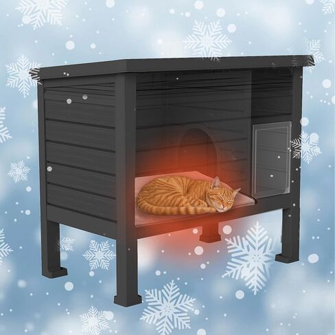 DRATO Outdoor Cat House,Weatherproof Feral Cat Shelter with Raised Floor,Warm,PP Material,Outdoor Feral Cat House for Cats and Small Animals,with Door,Easy to Assemble (Black, Large) in Kuwait