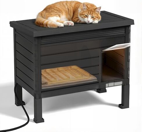 DRATO Outdoor Cat House,Weatherproof Feral Cat Shelter with Raised Floor,Warm,PP Material,Outdoor Feral Cat House for Cats and Small Animals,with Door,Easy to Assemble (Black, Large) in Kuwait