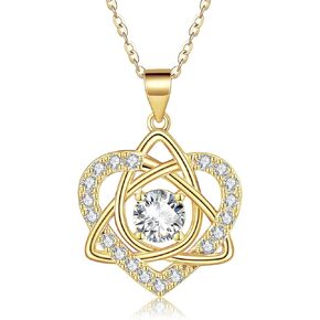 LOIPURI 1CT Moissanite Heart Necklace for Women, 925 Sterling Silver Celtic Knot Cubic Zirconia Pendant Necklace, White/14K Gold Plated Mother's Day Birthday Gift for Her Cable Chain 18"+2"