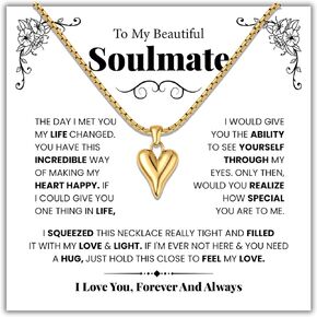 XanXara To My Soulmate Golden Heart Necklace for women, Soulmate Gifts from Husband - Elegant Romantic Jewelry Gifts for Her - Anniversary, Mother's Day & Birthday Present for Soulmate- I Love You,