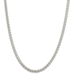 Chain Necklace White Sterling Silver Spiga (Wheat) Round 30 in 5 mm