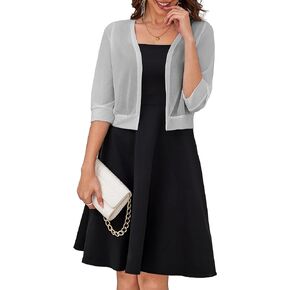 a.Jesdani Women Puff Sleeve Bolero Shrug Open Front Summer Cropped Sheer Jackets Cardigan S-1X