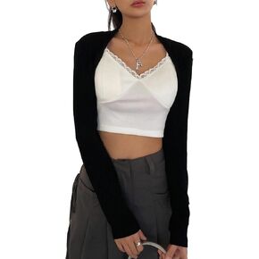 سترة نسائية من RoseSeek محبوكة مضلعة بوليرو أغطية طويلة الأكمام مفتوحة من الأمام بقصة ضيقة y2k in Kuwait