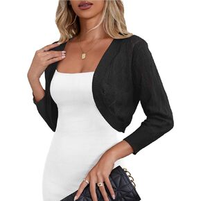 a.Jesdani Women's Shrug Sweater 3/4 Sleeve Bolero Open Front Crochet Cardigan