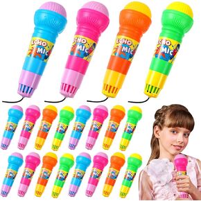 20 Pieces Echo Microphone Toy Play Microphones for Kids Bulk Fun Voice Amplifying Microphone Toy Multicolored Retro Toys Battery Free Speech Therapy Toys for Singing Gifts, 4 Colors, 7.5 x 2.2 Inch