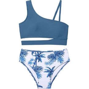 Queenstyle Girls Swimsuits Bikini Set Kids Cutout Bathing Suit Bikini Top Two Piece Girls' Swimwear