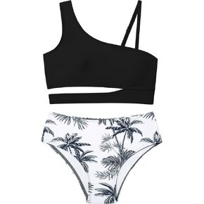 Queenstyle Girls Swimsuits Bikini Set Kids Cutout Bathing Suit Bikini Top Two Piece Girls' Swimwear