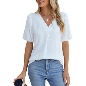 Blooming Jelly Women Dressy Casual Tops Business Work Blouses Summer Shirts Swiss Pot Puff Sleeve V Neck Outfits 2024