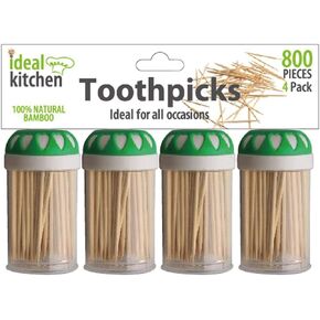 Ideal Kitchen Toothpick, 800 count, 4 pack, 100% Natural Bamboo