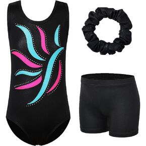 XFGIRLS Gymnastics Leotards for Girls Sparkly Dance Unitards Biketards Black Activewear for Girls 5-12Years