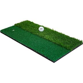 Izzo Golf Dual-Turf 1x2 ft Golf Hitting Mat - Dual Golf Turf to simulate Hitting from The Rough or Fairway Green