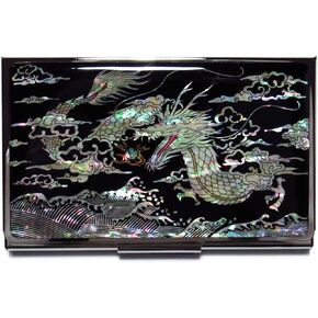 MADDesign Mother of Pearl Dragon Black Business Card Case Id Holder Travel Wallet