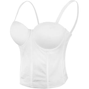 ELLACCI Women Smooth Long Bustier Crop Top Basic Corset Top White