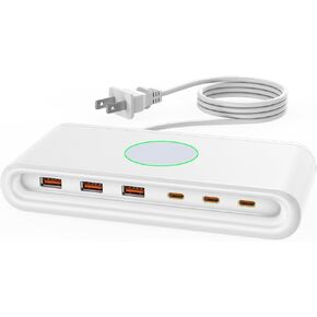 Solopen 145W USB C Charging Station 6-Port Travel Charger with USB C Ports (Single-Port 65W and Dual-Port 20W), for MacBook, Laptops, iPad Pro, iPhone and More (White, 3A3C)