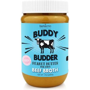 BUDDY BUDDER Bark Bistro Company, Beef Broth, 100% Natural Dog Peanut Butter, Peanut Butter Dog Treats, Stuff in Toy, Dog Pill Pocket, Made in USA (17oz)